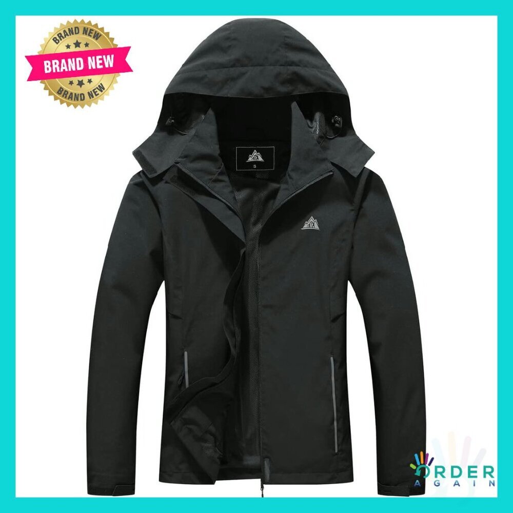 Lightweight Waterproof Rain Jacket Hooded Windbreaker Hiking Outdoor Activewear - Picture 1 of 8